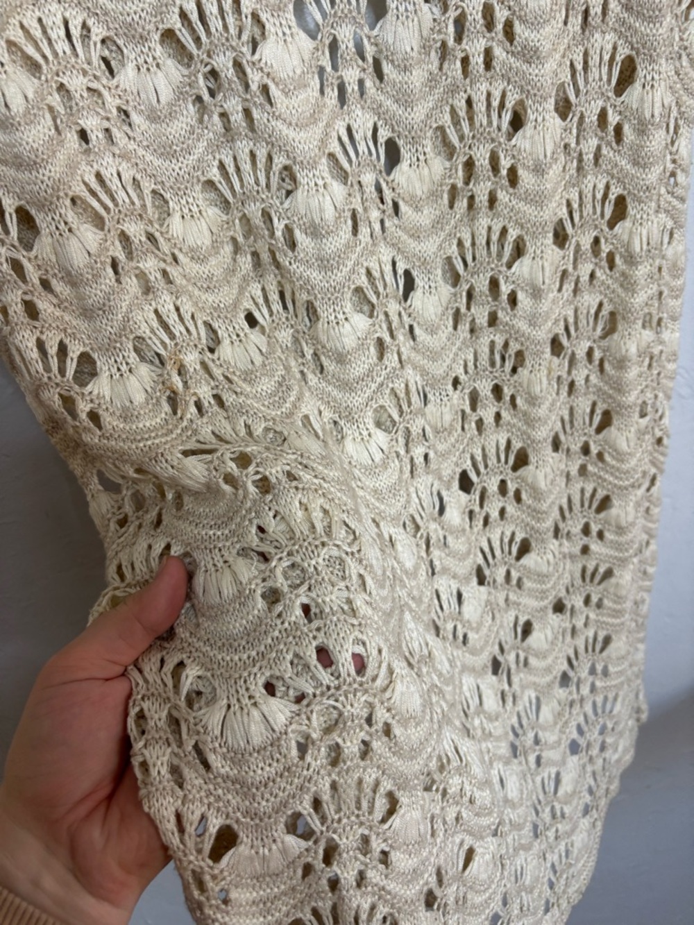Crochet Open-Front Long Vest in Cream - Picture 4 of 6